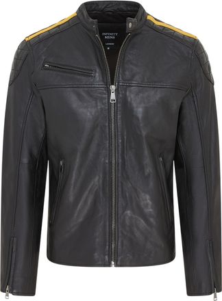 Infinity Leather Mens Black Classic Quilted Yellow Leather Biker Jacket - Meridian