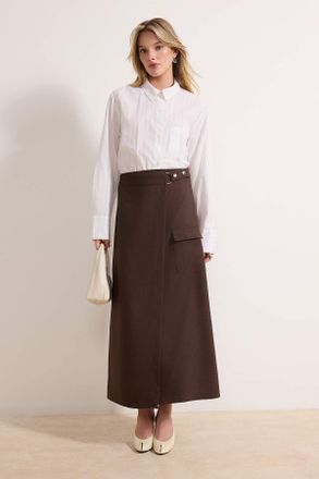 Trendyol Modest Dames Bruin Effen Maxi Sarong Modest Rokken