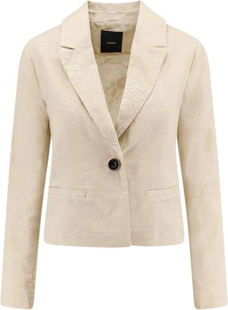 Pinko Blazers, female, Beige, Size: 2XS Idony Embroidered Linen Blazer