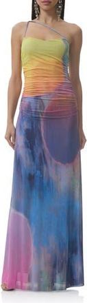 AFRM Lana One-Shoulder Maxi Dress in Placed Midnight Dot at Nordstrom Rack, Size X-Large