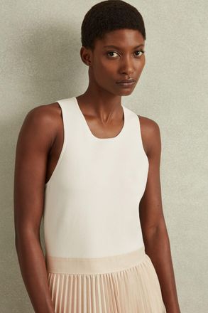 Reiss Marnie Hybrid Knitted Midi Dress, M, Cream