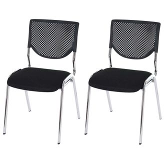 Hhg Juego De 2 Sillas De Visita T401, Silla De Conferencia Apilable, Tela/textil, Asiento Negro, Patas Cromadas
