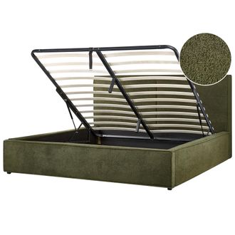 Beliani Cama Con Almacenaje Somier De Listones Dormitorio Moderno Boucl&eacute; Verde Oscuro 180 X 200 Cm Moissac