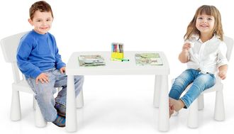Costway Costway - Grupo De Asientos Muebles Para Ni&ntilde;os Juego De 1 Mesa Y 2 Sillas De Pl&aacute;stico Para Cuarto De Los Ni&ntilde;os Sala De Estar (blanco)
