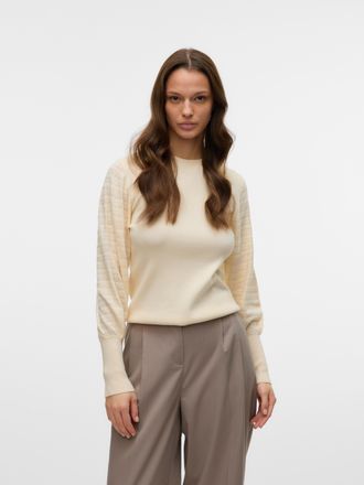 Vero Moda Strickpullover VERO MODA VMHOLLYPOINTELLE LS O-NCK PULLOVE GA BOO, Damen, Gr. S (36), beige (birch), Strick, Obermaterial: 50% Viskose, 28% Polyester,