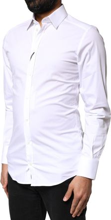Dolce & Gabbana Mens White Gold Cotton Long Sleeves Dress Shirt Elastane