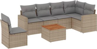 vidaXL Juego De Sof&aacute;s Jard&iacute;n Con Cojines Beige Mezcla 7 Pzas Rat&aacute;n Pe Vidaxl