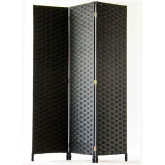 PEGANE Pegane - Biombo de fibras sintéticas de 3 paneles, color negro - Dim : a 170 x a 120 cm