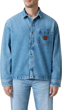 Guess Oversize Crop Snap-Up Cotton Denim Overshirt in Blue at Nordstrom, Size Xx-Large