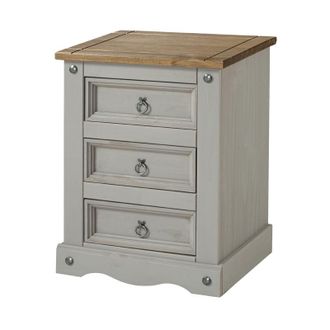 Core 10 Core Products - Corona 3 Drawer Bedside Cabinet - Pine - 53 x 38 x 68.5 cm - Grey Wax/Antique Waxed Pine
