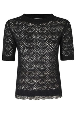 Ermanno Scervino Black Openwork Lace Appliqu&eacute; Alpaca-Blend Sweater