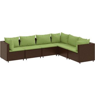 vidaXL Set Muebles De Jard&iacute;n 6 Piezas Y Cojines Rat&aacute;n Sint&eacute;tico Marr&oacute;n Vidaxl