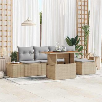vidaXL Conjunto De Sof&aacute; De Jard&iacute;n 6 Pcs Beige Polirat&aacute;n Vidaxl