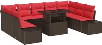 vidaXL Conjunto De Sof&aacute; De Jard&iacute;n 10 Uds. Marr&oacute;n Rat&aacute;n Sint&eacute;tico Vidaxl