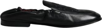 Dolce & Gabbana Black Logo Embroidered Leather Loafer Men Dress Mens Shoes