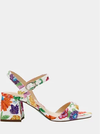 Betsey Johnson Womens Tamy Floral Beaded Block Heel Sandals In Bright Multi
