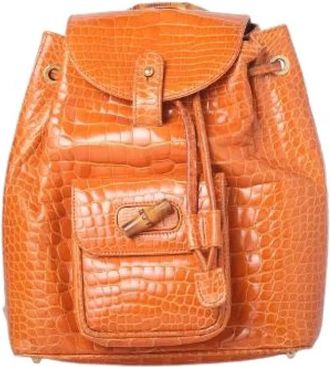 Gucci Pre-owned Bamboo Rugzak - Dames - Vintage Rugzakken - Oranje - ONE Size - Leer - Vintage