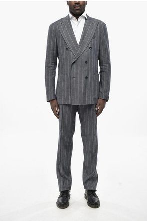 Tagliatore Linen-Blend Double-Breasted Pinstripe Suit size 52