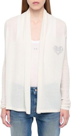 Zadig&Voltaire Robyn Beaded Heart Detail Tissue Weight Cashmere Cardigan in Vanille at Nordstrom, Size X-Small