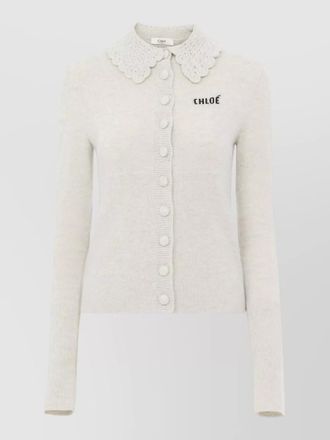 Chlo&eacute; logo cardigan long sleeves guipure collar