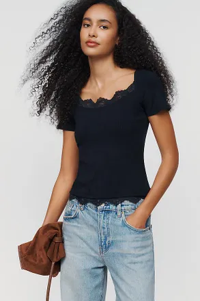 Maeve 100% Cotton Lace-Trim Tee