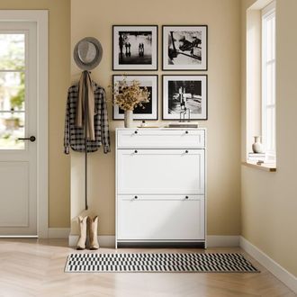 SoBuy Slim Shoe Cabinet - Flip-Door Design in White