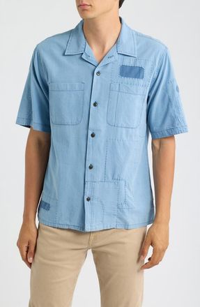 Corridor Patchwork Cotton Camp Shirt in Indigo at Nordstrom, Size Xx-Large