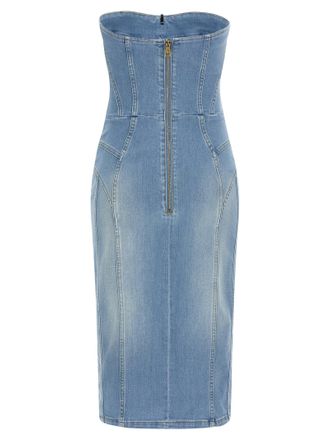 Elisabetta Franchi Stonewashed Denim Bustier Dress - Blue
