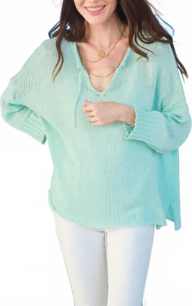 Wooden Ships Cove Split Collar Cotton Top In Hockney Pool