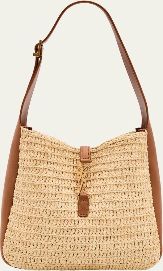Le 5 A 7 Small Hobo Bag in Raffia and Leather