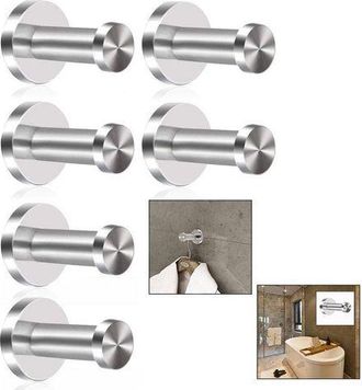 OEM Juego De 6 Ganchos De Pared - Acero Inoxidable Cepillado - Capacidad De 5 Kg Por Gancho - Dise&ntilde;o Moderno Y Elegante - Base Redonda