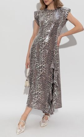 Ganni Sequin Dress With Animal Print, Womens, Beige