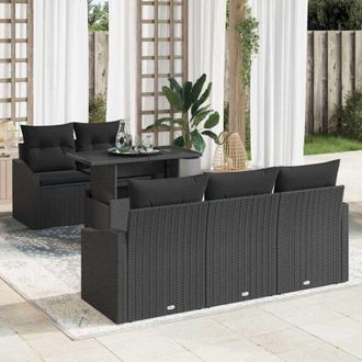 vidaXL Conjunto De Sof&aacute; De Jard&iacute;n 6 Pcs Negro Polirat&aacute;n Vidaxl