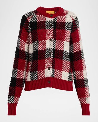Guest In Residence Buffalo Plaid Cashmere-Wool Cardigan