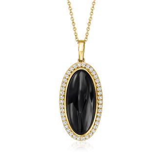 Ross-Simons Onyx and White Topaz Pendant Necklace in 18kt Gold Over Sterling