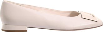 H&ouml;gl Beige Coco Square Buckle Leather Ballet Flats