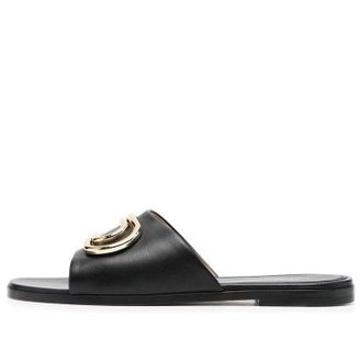 Off-white (WMNS) Off-White Paperclip Leather Sandals Black Gold OWIC015S23LEA0031076