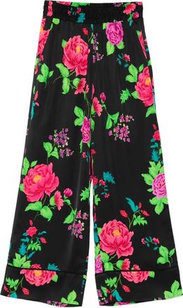 Nissa Pantaloni floreali con vita elasticizzata - Nero