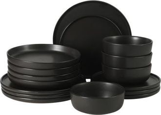 Gibson Home Bayou Moon 16-Piece Matte Reactive Glaze Stoneware Dinnerware Set in Matte Black at Nordstrom