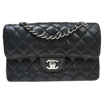 Chanel Vintage Classic Double Flap Quilted Caviar Black Calfskin Handbag (Pre-Owned)
