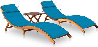 vidaXL Tumbonas 2 Unidades Con Mesa Y Cojines Madera Maciza De Acacia Vidaxl