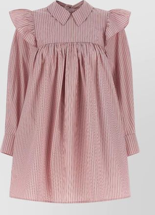 Ganni striped dress buttoned cuffs ruffled shoulders