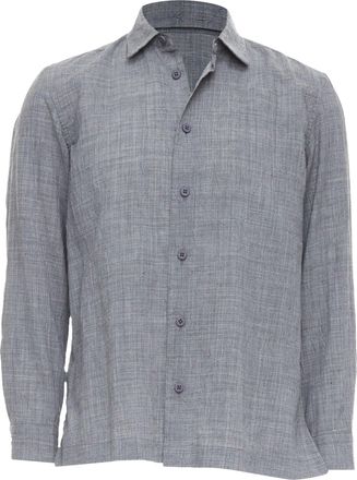 Issey Miyake MEN grey polyester ramie crinkled shirt top JP1 S