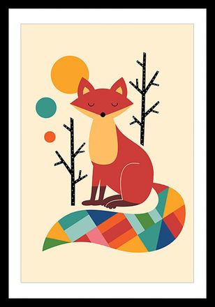 HEXOA P&oacute;ster de ni&ntilde;o zorro arco&iacute;ris con marco negro 40x60cm