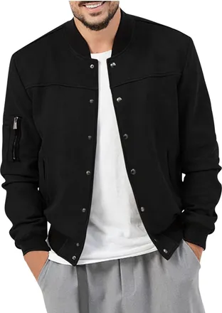 Generic Mens Suede Bomber Jacket Full Zip Up Stand Collar Vintage Soft Suede Bomber Jackets Spring Autumn Winter Casual Fashion Coat Mens Real Suede Bomber Ja