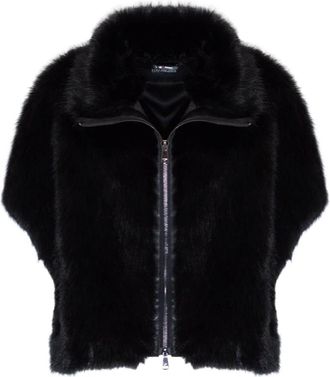 Lou Andr&eacute;a Faux Fur Cape Jas - Dames - Ponchos - Zwart - S - Polyester - Jassen