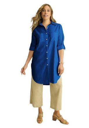 Jessica London Linen Mega Tunic in Dark Sapphire at Nordstrom, Size 14