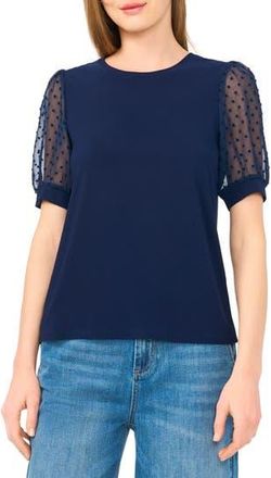 CeCe by Cynthia Steffe Clip Dot Puff Sleeve Top in Classic Navy at Nordstrom Rack, Size X-Large