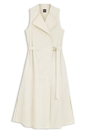 BOSS Dimosa Sleeveless Belted Midi Wrap Dress in Light Pumice at Nordstrom, Size 12