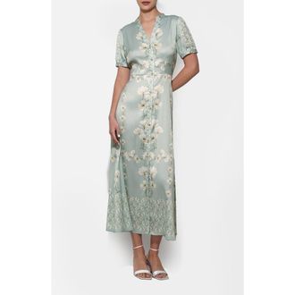 Adelyn Rae Jailyn Floral Print Satin Maxi Dress in Sage/cream at Nordstrom, Size X-Large